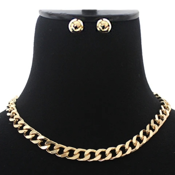 Simple Cuban Chain Short Necklace Set - Picture 7 of 8